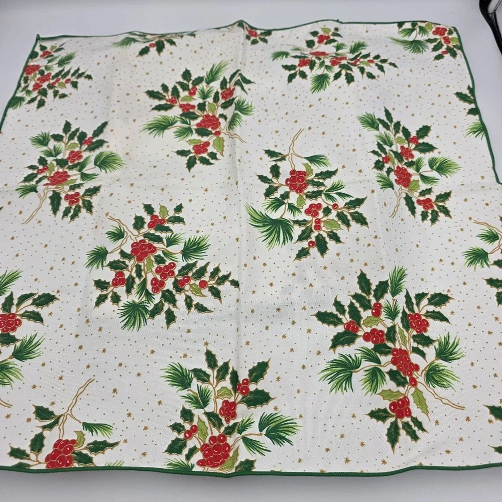 6~Vtg Decor Home Fashions Holly Leaf & Berry‎ Dinner Table Napkins USA 19